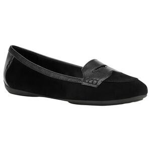 Geox Charlene Black Goat Suede Leather‎ Slip On Flat Loafers Size 38